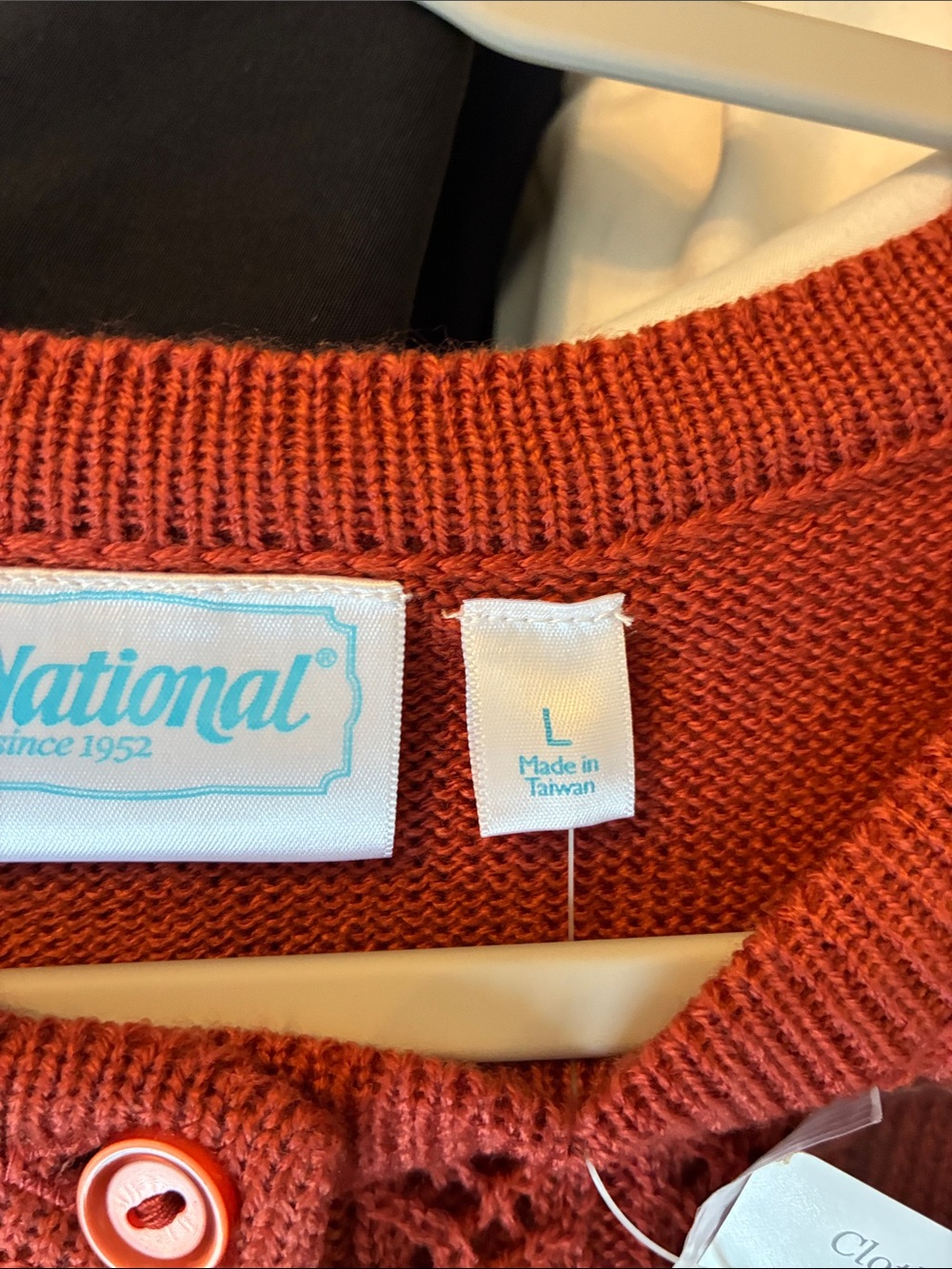 Rust Openwork Button Cardigan with front pockets - Picture 7 of 8